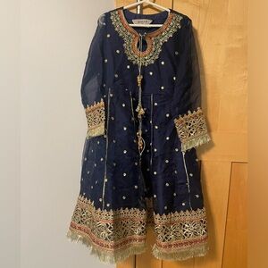 Maria B Girls Formal Dress NWOT Sz 6–8 Navy Blue Embroidered Eid/Wedding Outfit